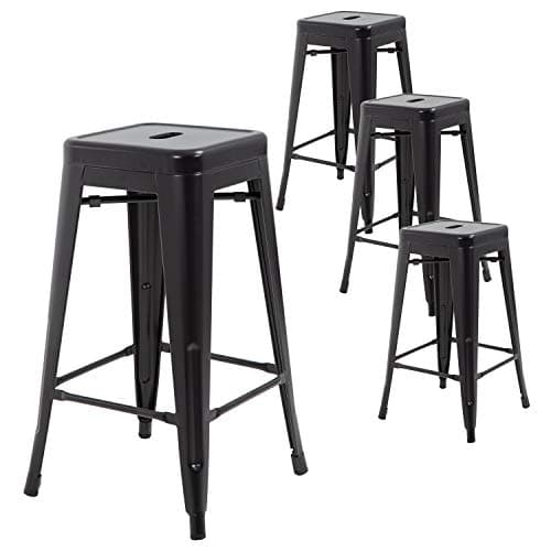 FDW Black Counter Height Metal Bar Stool Set of 4 (30")