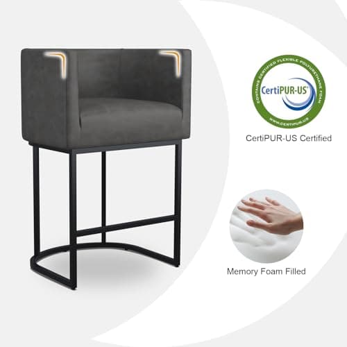 26.4 H Counter Height Bar Stools Set of 2, Modern Barrel Stools, Black Metal Frames, Upholstered Kitchen Island Stools