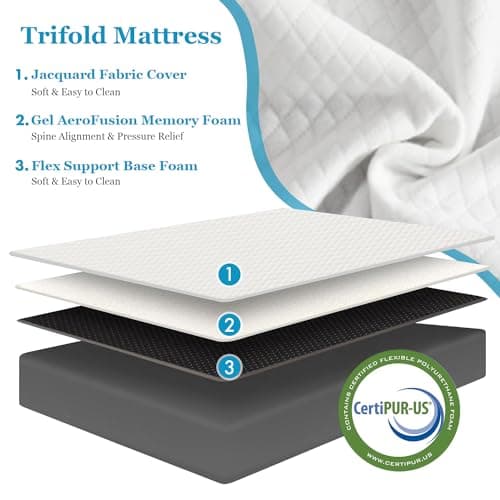 White 4 Inch Tri-Fold Memory Foam Mattress Topper for Camping andGuest Beds