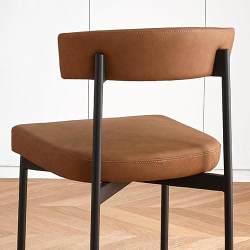 Modern Brown Faux Leather Bar Stool Set, 24 Inch Curved Back, Kitchen Island Counter Height