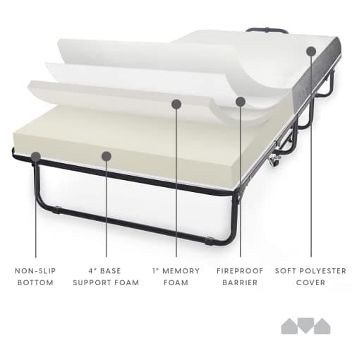 Milliard Diplomat Cot Size Folding Bed with Memory Foam Mattress