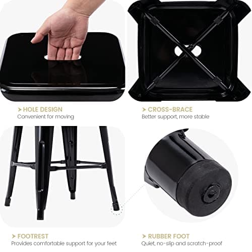 Vogue Furniture Black Metal Bar Stools - 24" Square Seat Indoor-Outdoor Set