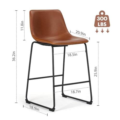 DUMOS 26 Inch Bar Stools, Elegant Brown, Modern Faux Leather with Back
