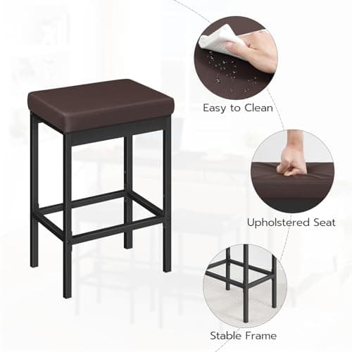 HOOBRO Brown & Black Bar Stools, 24.8" High, Kitchen & Dining Room Chairs BC21BY01