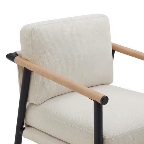 Watson & Whitely Mid Century Modern Barstools, Beige Fabric, 26" H