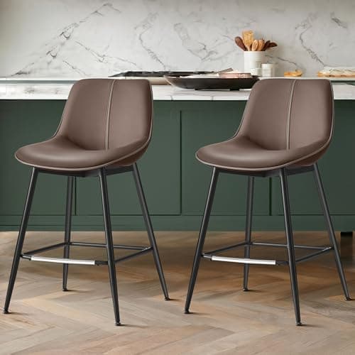 VASAGLE Counter Height Bar Stools Set of 2, Ergonomic Backrest, Chestnut Brown