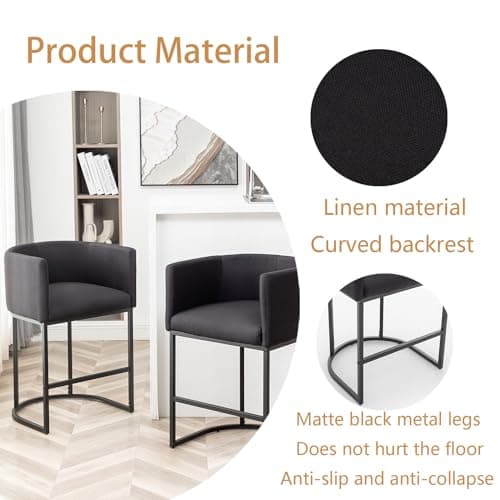 Modern Black Counter HeightBar Stool Set of 2