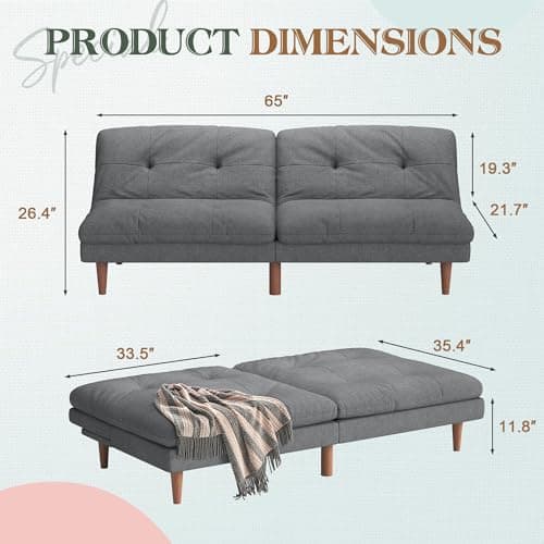 Furmax Dark Grey Adjustable Back Futon Sofa Bed for Small Spaces