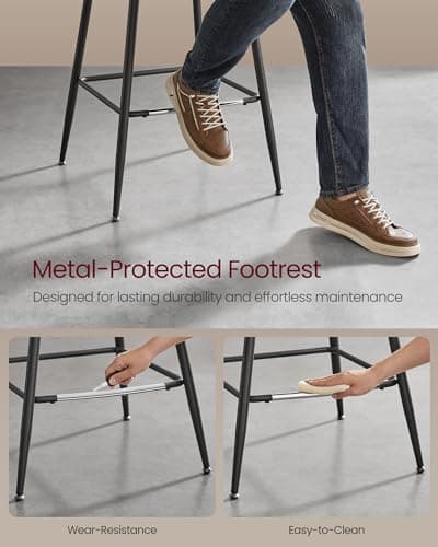 VASAGLE Counter Height Bar Stools Set of 2, Ergonomic Backrest, Chestnut Brown