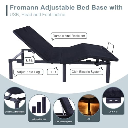 Fromann Adjustable Queen Bed Base with Wireless Remote & USB Ports