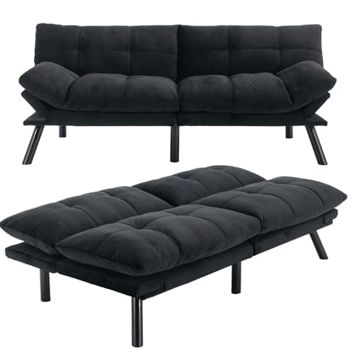 71" Comfortable Convertible Futon Sofa Bed, Velvet Cushion, Twin Size