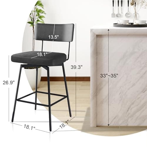 Swivel Counter Barstools, Set of 2, Black