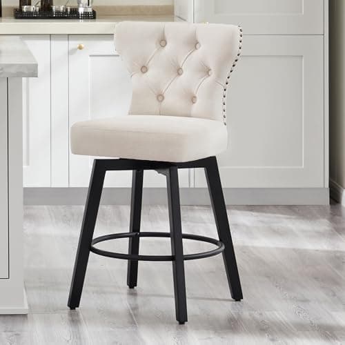 Swivel Barstools 26 Seat Height Set of 2 for Kitchen Island - Beige Fabric