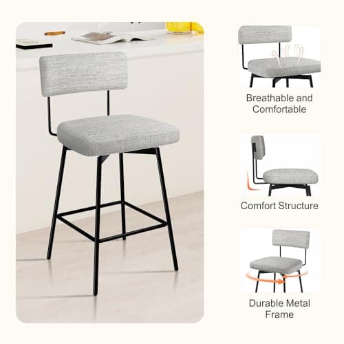 Modern Swivel Bar Stools Set of 2 with Cushion Backs
