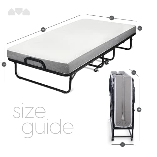 Milliard Diplomat Cot Size Folding Bed with Memory Foam Mattress