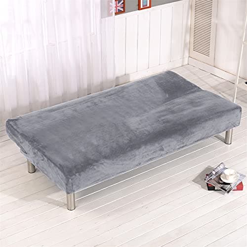 Silver Gray Thick Plush Futon Cover for Stretch Armless Sofa Bed