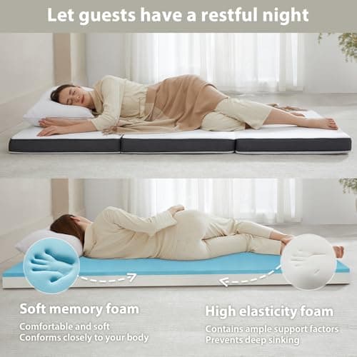 Portable Quad Fold Mattress, Twin Memory Foam for Comfortable Guest Sleep