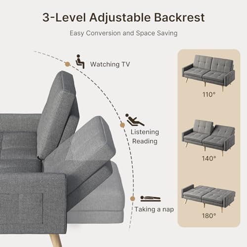 Gizoon Dark Grey Futon Sofa Bed with Adjustable Backrest