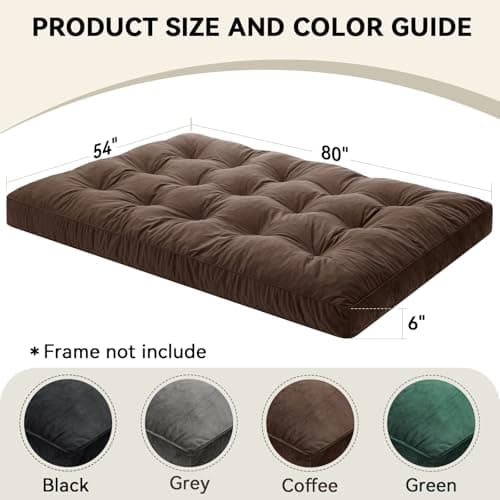 Coffee Velvet Crushed Sponge Full Size Futon Mattress for Sofa & Bed