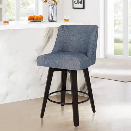 Modern 360°Swivel Bar Stools with High Backrest in Denim Blue