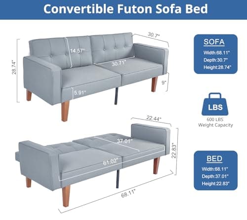 Wonder Comfort Leather Grey Split Back Futon Sofa Bedadjustable Backrest