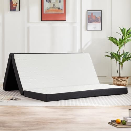 DUMOS 4" Tri-Fold Memory Foam Foldable Mattress, 80"×60"×4", White
