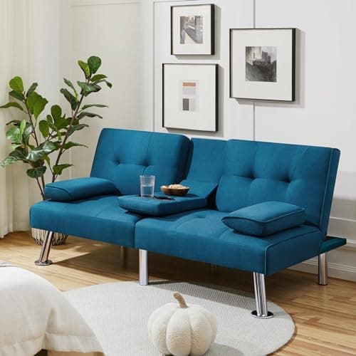 Yaheetech Convertible Sofa Bed Aqua Blue, 772lb Capacity, 3 Angles Recliner