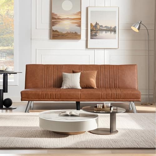 VECELO Modern Couch Bed, Convertible Sofa Bed/Folding Sleeper Couch, Brown