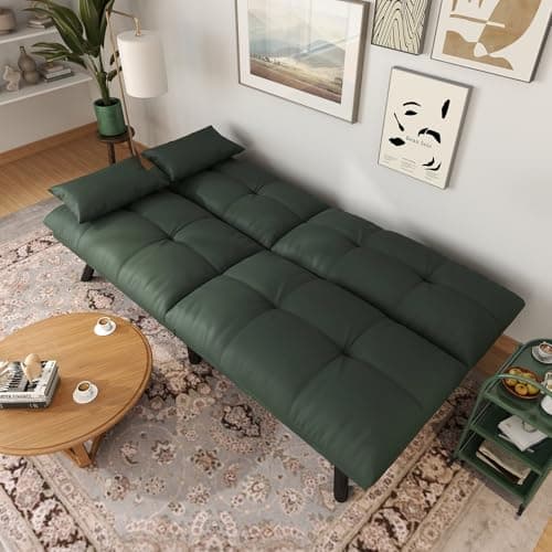 70 Inch Water-Resistant Deep Green Futon Couch Bed for Living Room