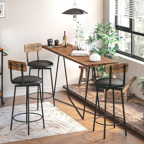 IRONCK Rustic Brown & Black Wider Base PU Bar Stools Set of 2