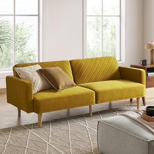 Mopio Olive Green Premium Velvet Futon Sofa Bed