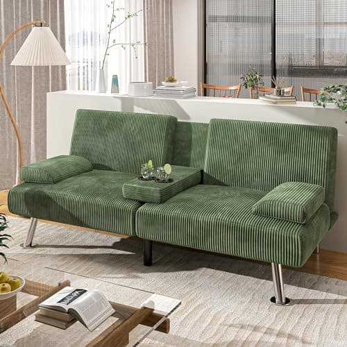 Shahoo Dark Grey Linen Convertible Futon Sofa Bed with Removable Arms