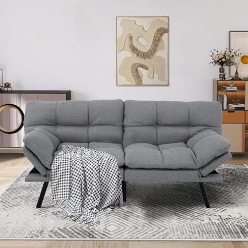 MUUEGM Dark Gray Fabric Ajustable Backrest Folding Futon Sofa for Small Spaces