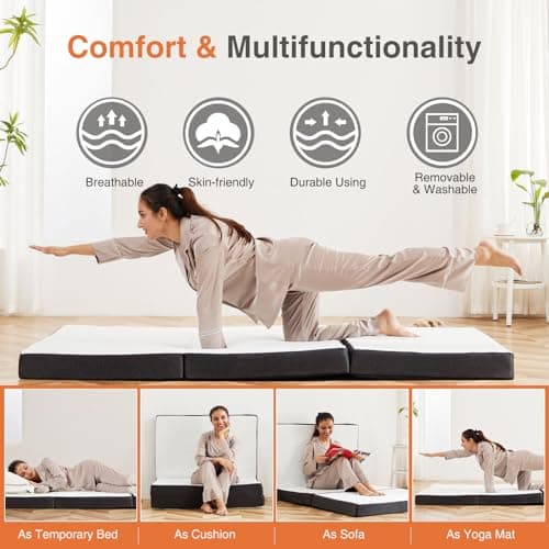 Sweetcrispy 4 Inch Tri-Fold Memory Foam Mattress Topper TwinXL, White