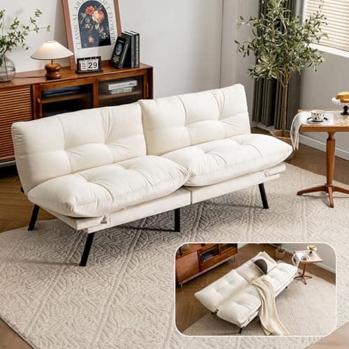 71" Comfy Velvet Convertible Futon Sofa Bed with 7" Pillow Cushion for Small Spaces