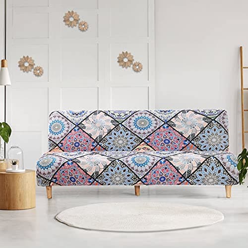 Armless Futon Slipcover Stretch Sofa Bed Cover with Elastic Bottom - Red Brown