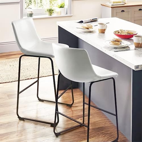 PUKAMI White Counter Height Bar Stools Set of 2