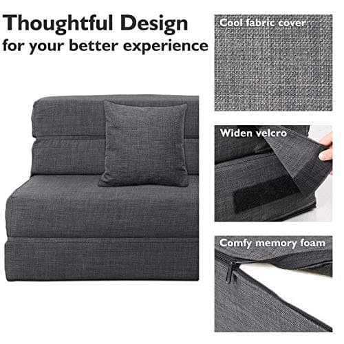 ANONER 60" Foldable Sofa Bed Queen Size Dark Gray Memory Foam Couch