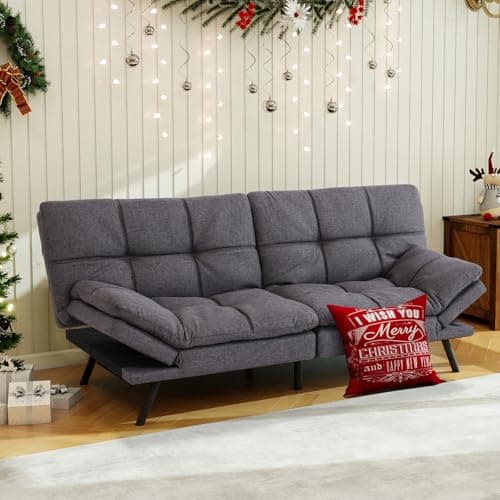 MUUEGM Dark Grey Memory Foam Futon Sleeper Sofa Bed for Small Spaces