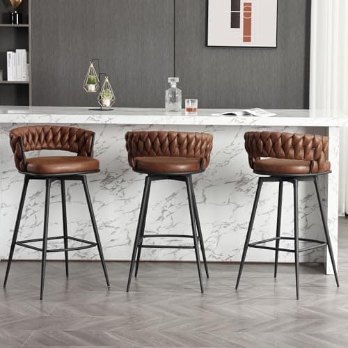 BFZ 26inch Modern Swivel Bar Stool Set, Suede Woven Back Footrest, Kitchen Island Furniture