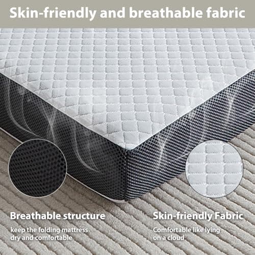 Portable Quad Fold Mattress, Twin Memory Foam for Comfortable Guest Sleep