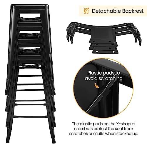 Yaheetech 30 Inch Matte Black Bar Stools Set of 4, Counter Height Kitchen Chairs