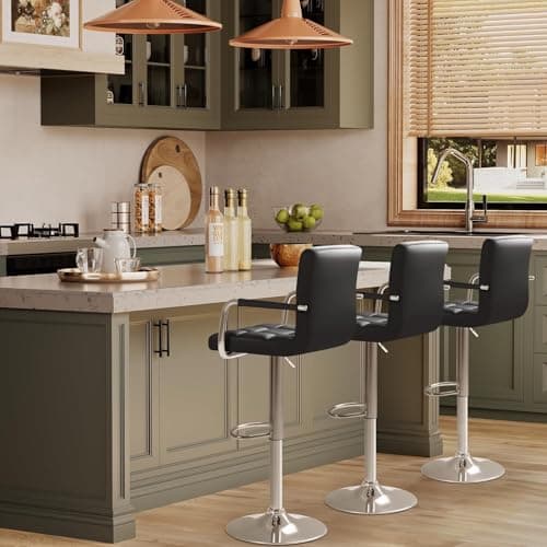 Homall Black Modern PU Leather Kitchen Bar Stools with Back Set of 2