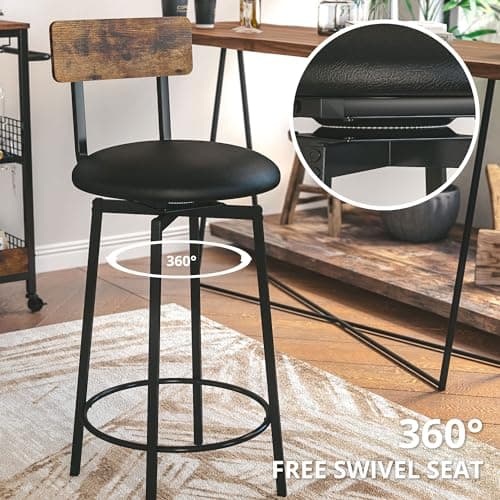 IRONCK Rustic Brown & Black Wider Base PU Bar Stools Set of 2