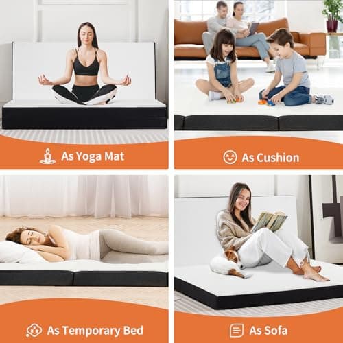 Folding Memory Foam Mattress Topper, Twin Size, 3" Trifold, Washable Cover