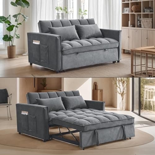 3 in 1 Velvet Convertible Sofa Bed, Black (54" Full)