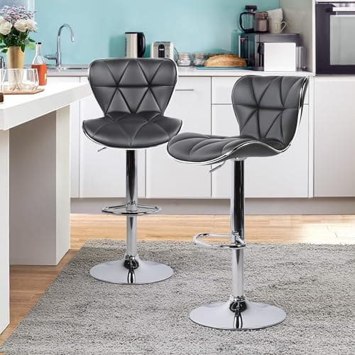 Yaheetech Stylish Grey Adjustable PU Leather Bar Stools, Counter Height, Set of 2