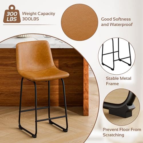 4-Piece Modern Counter Height Bar Stools with Back (Brown)