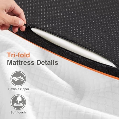 Sweetcrispy 4 Inch Tri-Fold Memory Foam Mattress Topper TwinXL, White