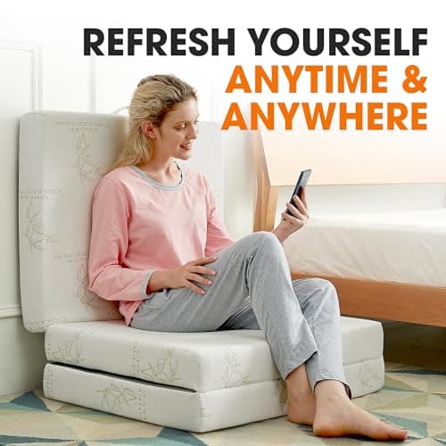 Cheer Collection Tri-Fold Mattress - Portable 4" Thin Foam for Sleepovers, Camping & Guests